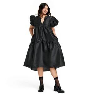 Kika Vargas x Target Black Tiered Ruffle Edge Puff Sleeve Midi Dress